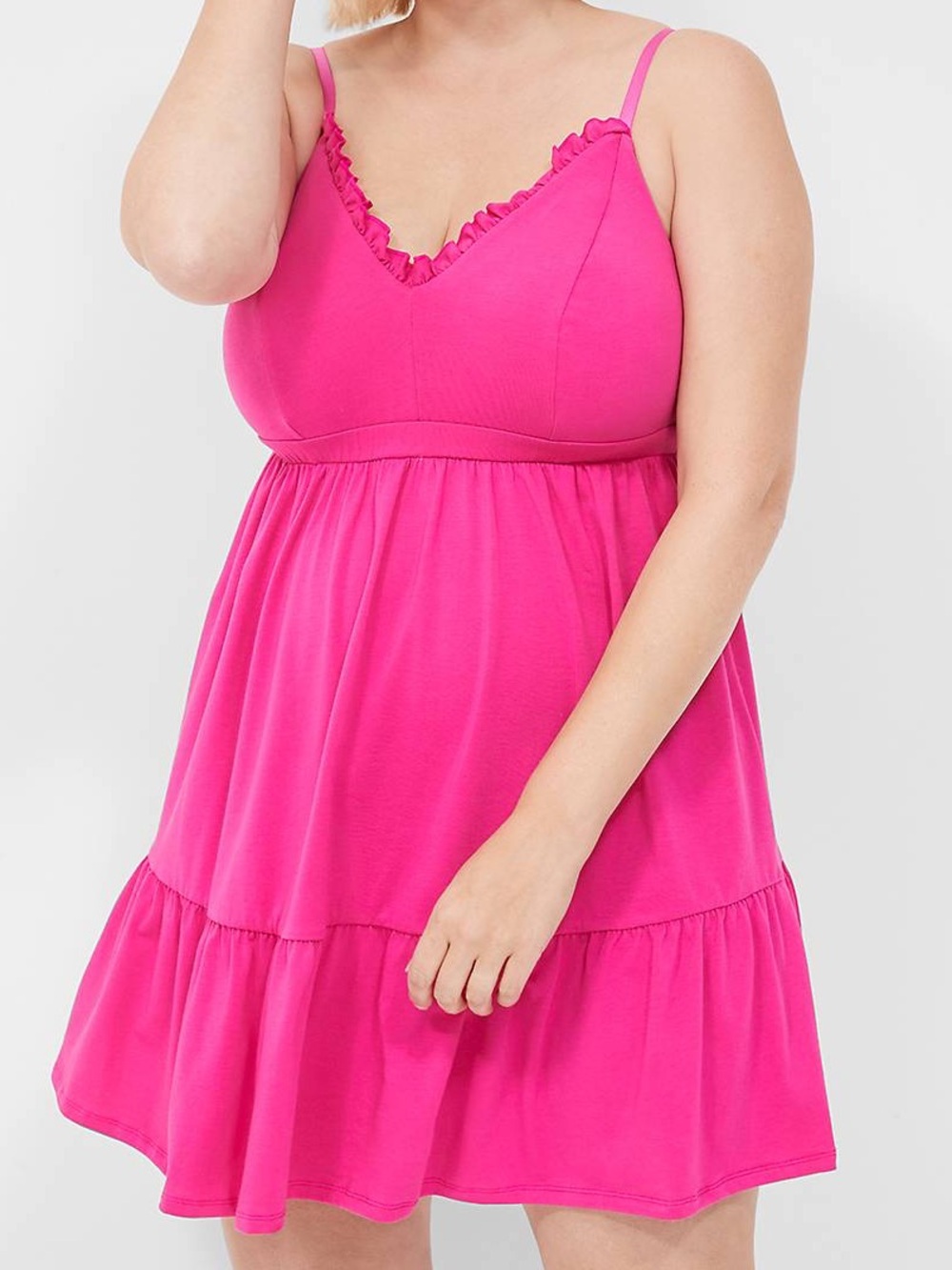 Cacique Hot Pink Ruffle Neck Sleep Chemise